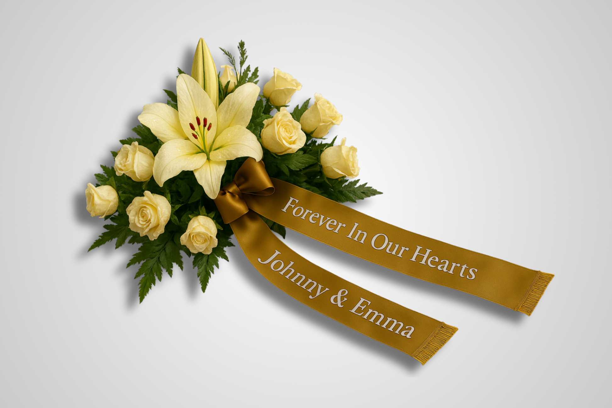 A photo of Bouquet Ribbon with Print from JM Band®. Purchase ribbon in Yellow here.