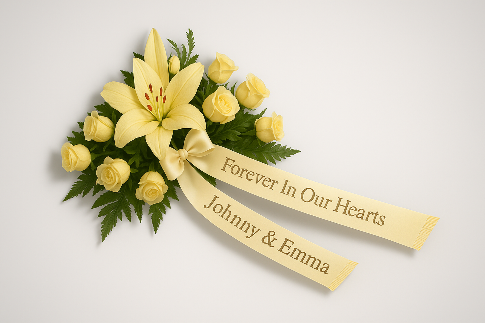 A photo of Bouquet Ribbon with Print from JM Band®. Purchase ribbon in Gold here.
