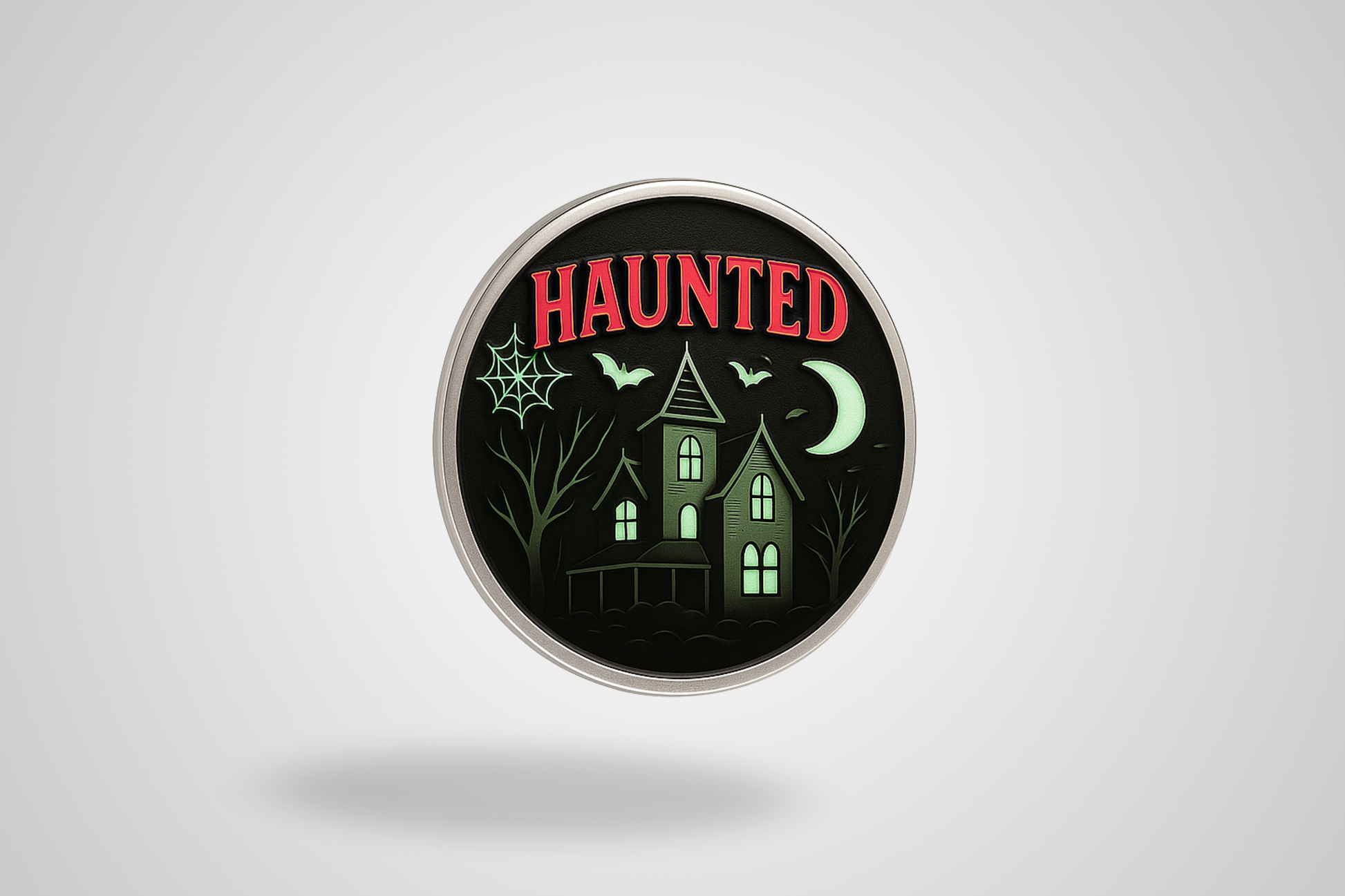 A photo of a luminous metal token