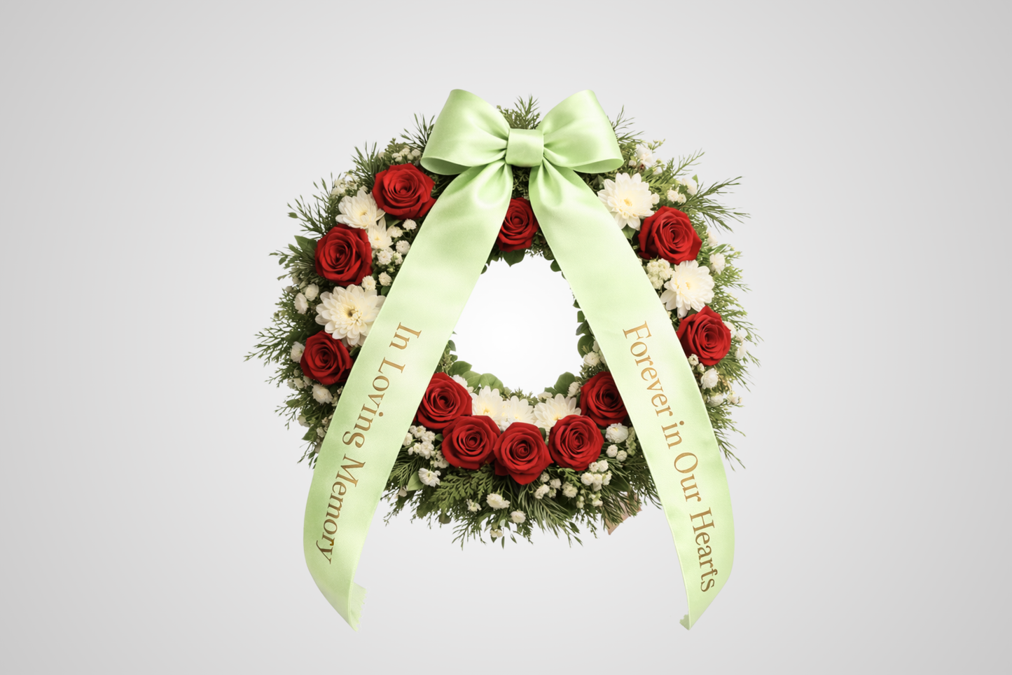 Ympäristöystävällinen vaaleanvihreä satiinikuvioinen kimppunauha mittatilaustyönä JM Band®:lta.