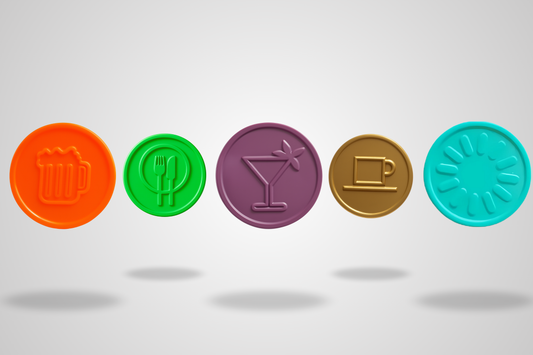 Kohokuvioitu muovi Tokens varastossa