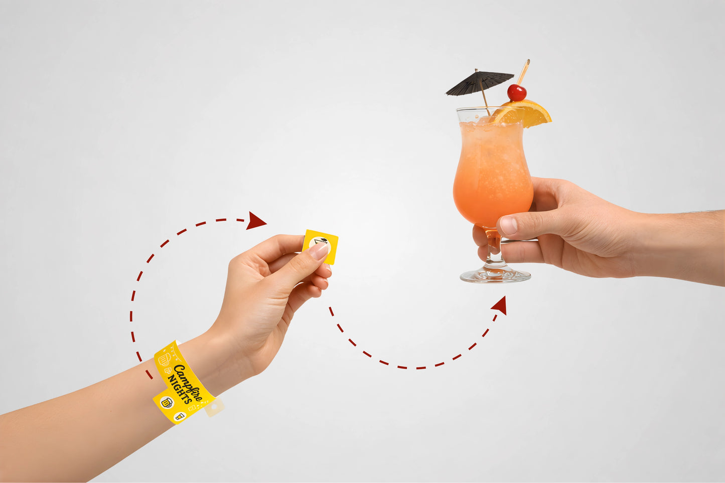 Muovinen sisäänpääsyranneke irrotettavalla lipukkeella